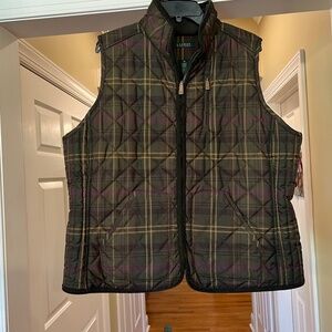 EUC Women's Ralph Lauren Olive Purple Plaid‎ Quilted Puffer Vest Size 2X